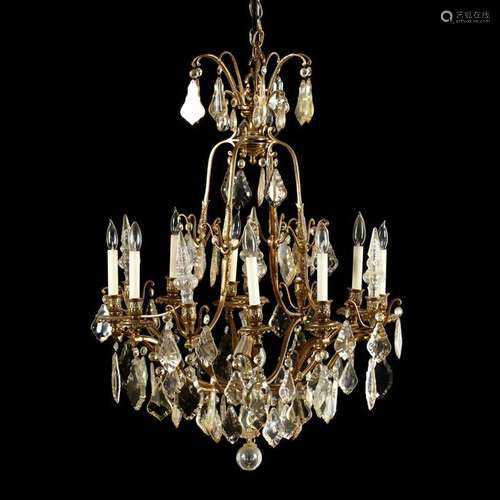 Rococo Style Gilt Drop Prism Chandelier