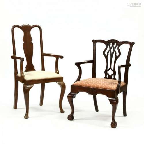 Two Carved Mahogany Armchairs