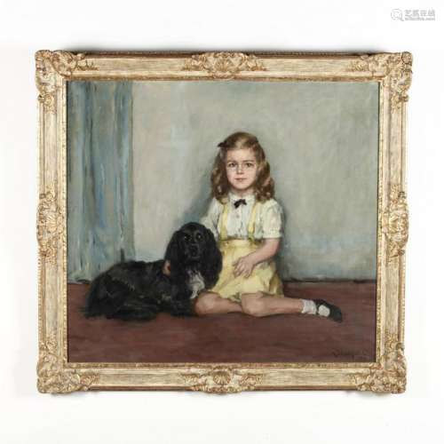 Vintage Portrait of a Young Girl with Cocker Spaniel