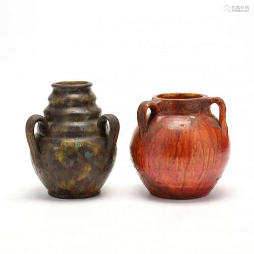 Two North Carolina Art Pottery Vases, Including Log