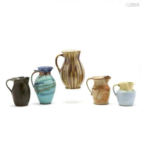 Five NC Art Pottery Pitchers