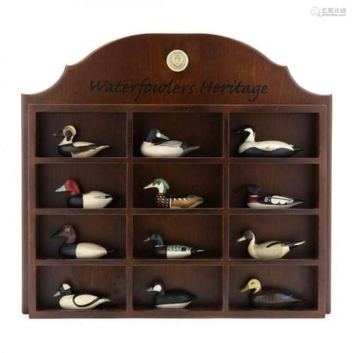 Twelve Waterfowlers Miniature Decoys with Cabinet