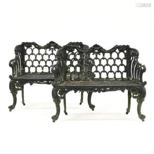 after Kramer Bros., Pair of Rococo Style Garden Benches