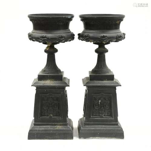 Pair of Large Classical Style Aluminum Garden Urns