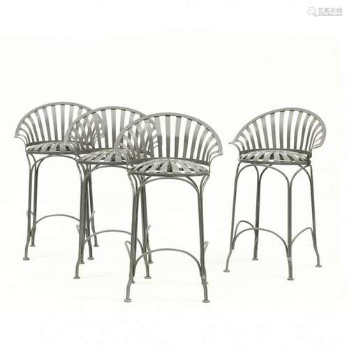 after Francois Carre, Set of Four Sunburst Bar Stools