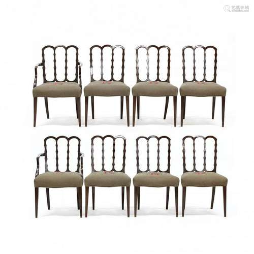 Set of Eight Hepplewhite Style Carved Mahogany Dining