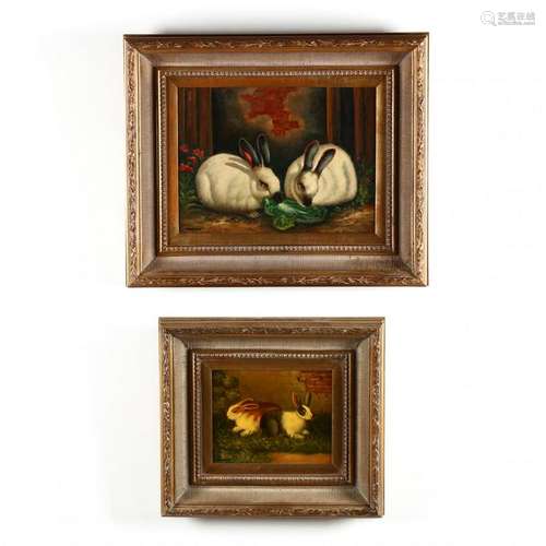 Two Contemporary Decorative Paintings of Rabbits