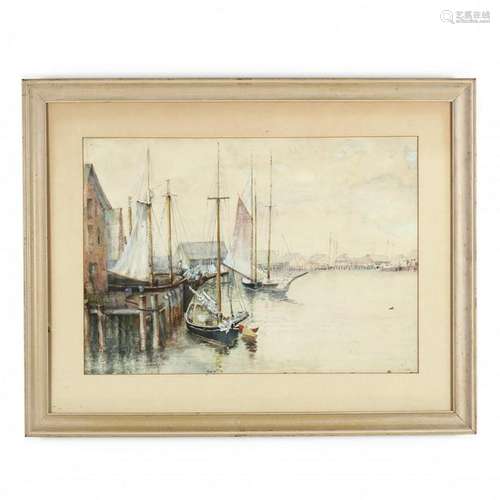 Vintage Harbor Scene Watercolor