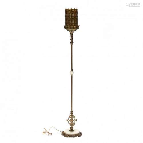 Vintage Moroccan Style Brass and Alabaster Floor Lamp