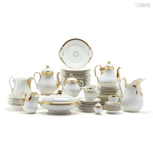 (157) Large Assembled Set of White and Gold China