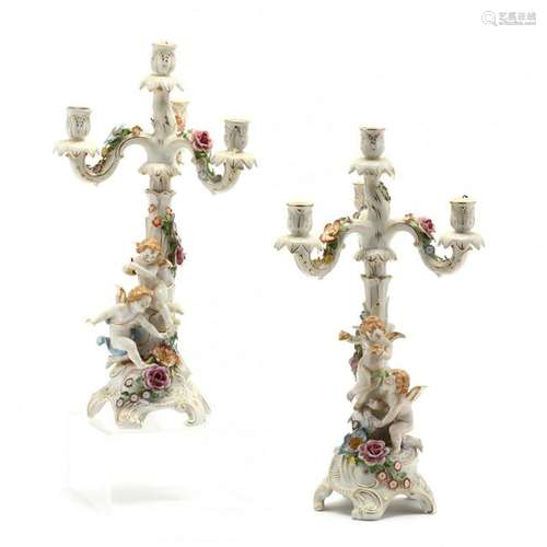 A Pair of Schierholz Porcelain Candelabra