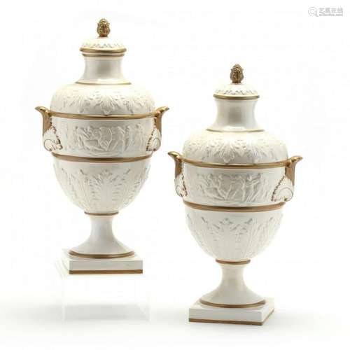 A Pair of Chelsea House Covered Urns