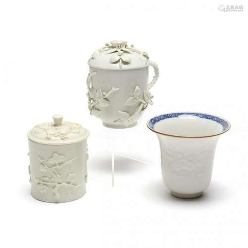 Three English & Continental  Blanc-de-Chine  Cups