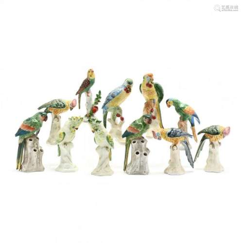 A Group of Eleven Continental Ceramic Parrots