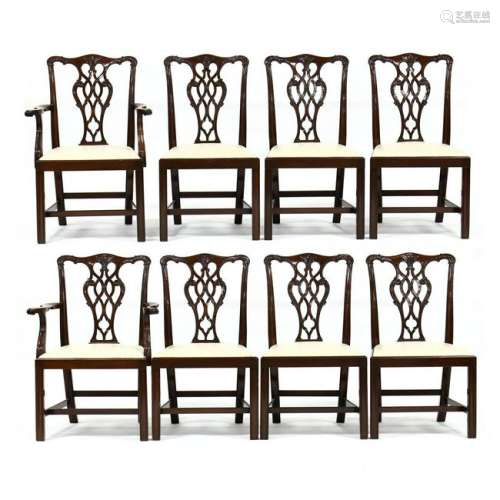 Set of Eight Chippendale Style Carved Mahogany Dining