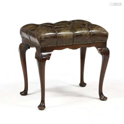 Vintage Queen Anne Style Tufted Leather Stool