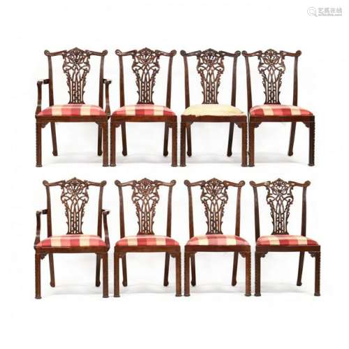 Maitland Smith, Set of Eight Chippendale Style Carved