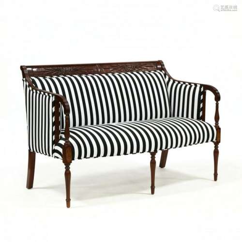 Sheraton Style Carved and Inlaid Mahogany Settee