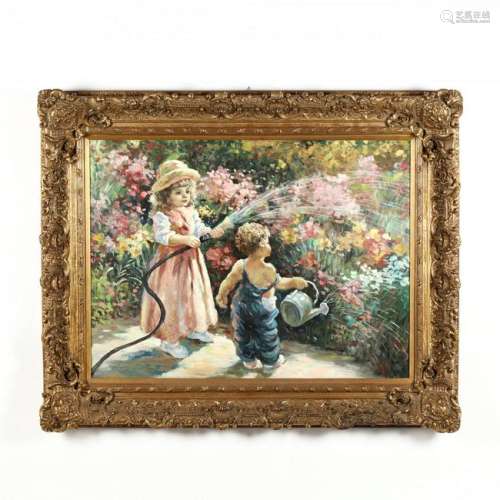 A Large Contemporary Decorative Painting of Children at