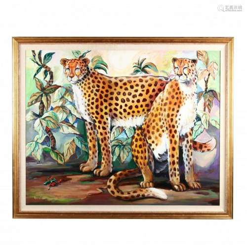 A Large Contemporary Painting of Two Cheetahs