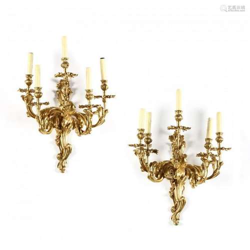 Pair of Louis XV Style Gilt Brass Sconces