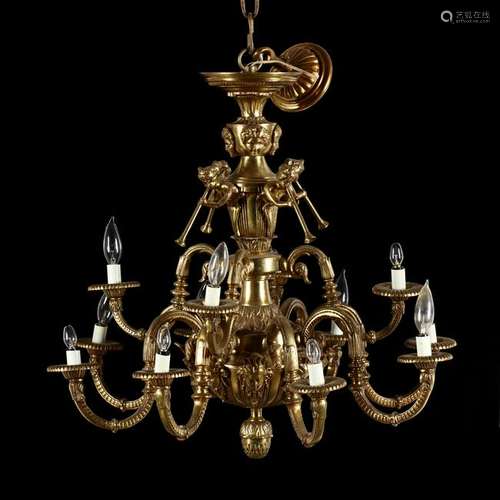 Continental Figural Brass Chandelier