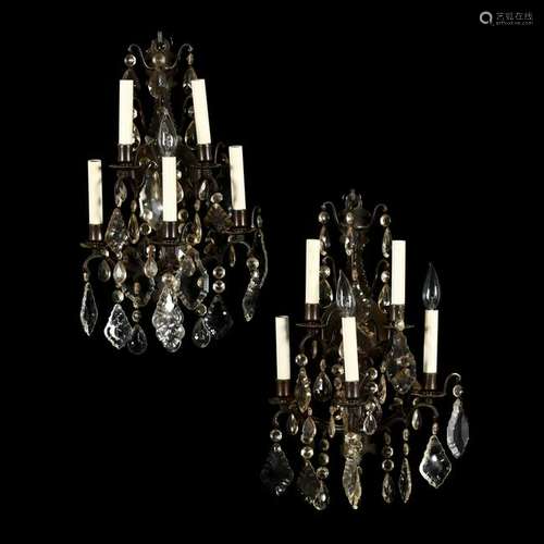 Pair of Rococo Style Drop Prism Wall Sconces