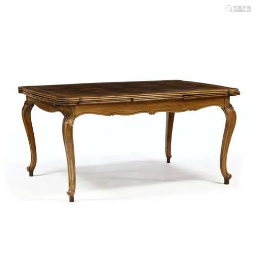 French Parquetry Walnut Draw Leaf Table