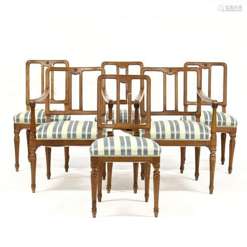 Set of Six Vintage Italian Carved Walnut Dining Chairs