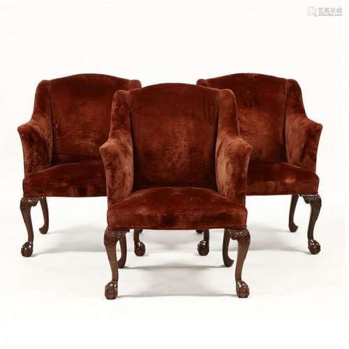 Set of Three Chippendale Style Over Upholstered Club