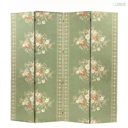 Vintage Four Panel Upholstered Floor Screen