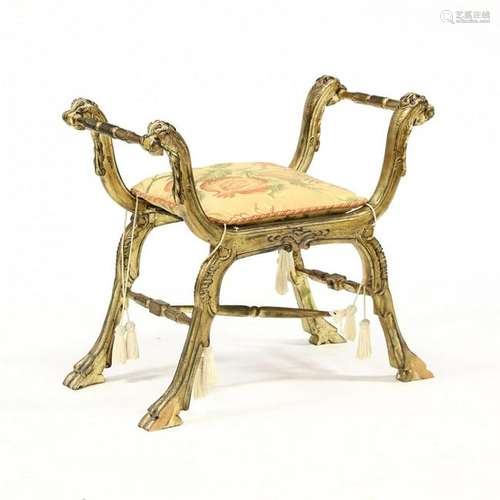 Italianate Carved and Gilt Curule Bench