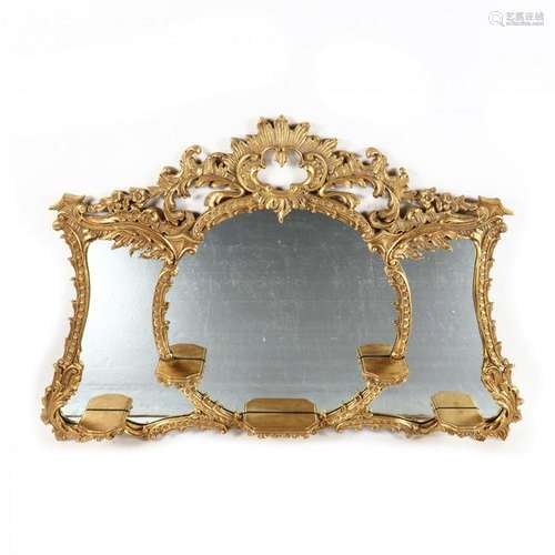 Large Rococo Style Carved and Gilt Over-Mantel Display