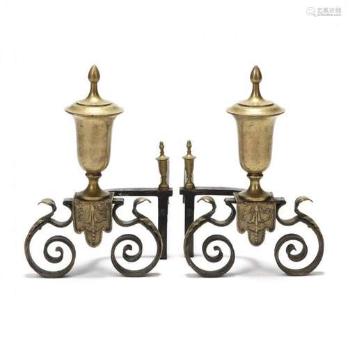 Pair of Brass Spanish Style Andirons