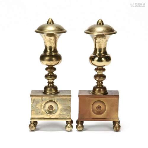 Pair of Antique Brass Urn Form Ornaments