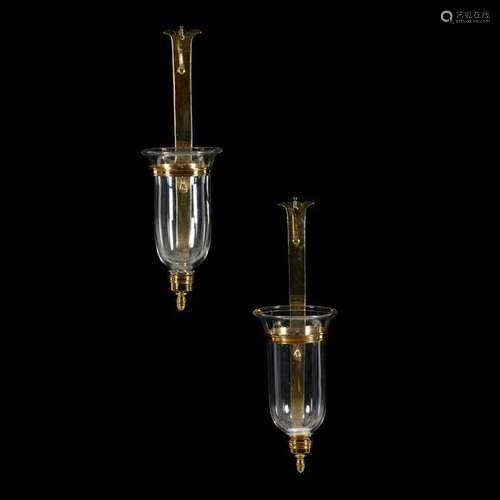 Pair of Federal Style Brass and Glass Hurricane Sconces