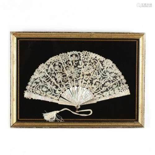 Framed Antique Mother-of-Pearl Lady's Fan
