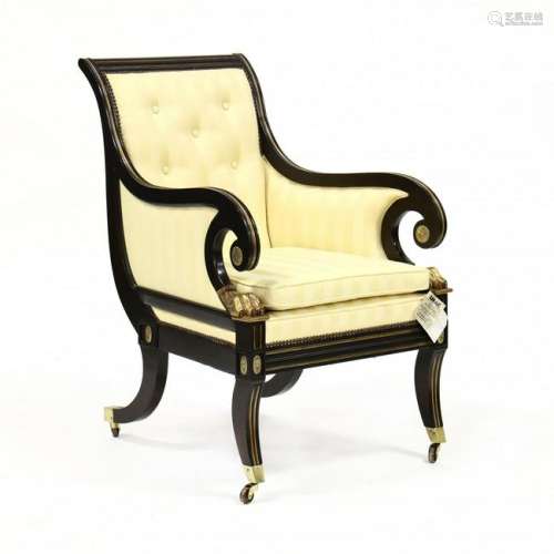 Baker, Neoclassical Style Carved and Gilt Armchair