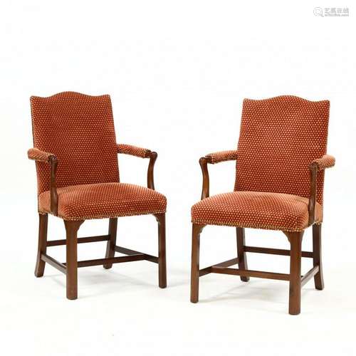 Pair of Chippendale Style Over Upholstered Armchairs