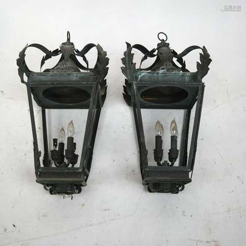 Pair 19th C. Coach Lanterns, Copper