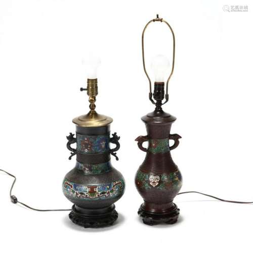 Two Vintage Champleve Table Lamps