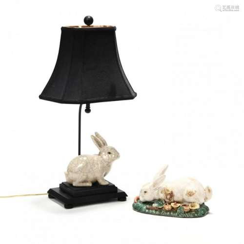 Ceramic Rabbit Table Lamp and Figurine