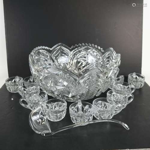 Fine Cut Crystal Punch Bowl Service for Eleven