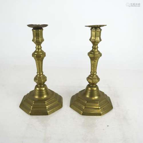 Pair of Brass Octagonal Candlesticks