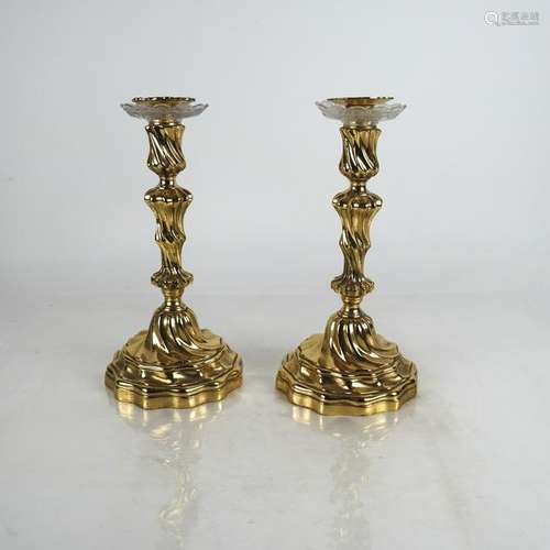 Two Rococo-Style Brass Candlesticks