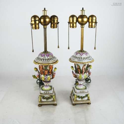 Pair 19th C. Crown Naples Lamps