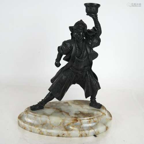 Bronze Samurai Figural Candleholder