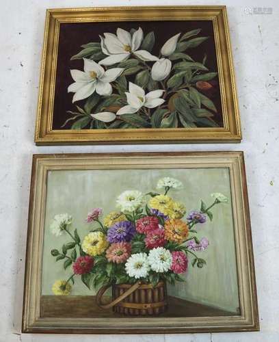 K.J.F.: Two Floral Still Lifes- Oils