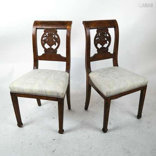 Two Antique Continental Fruit Wood Side Chairs