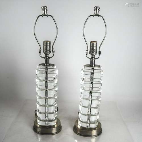 Pair of Glass Column-Form Lamps